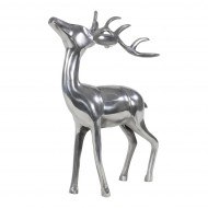 Beeld staand hert aluminium kleur zilver 41 cm