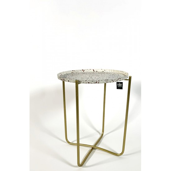 Bijzettafel crème tafelblad goud onderstel 50 cm hoog