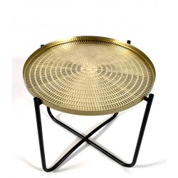Bijzettafel goud tafelblad zwart onderstel 35 cm hoog