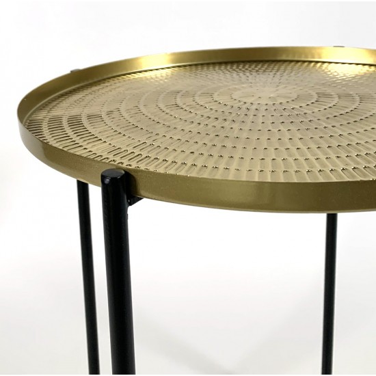 Bijzettafel goud tafelblad zwart onderstel 50 cm hoog