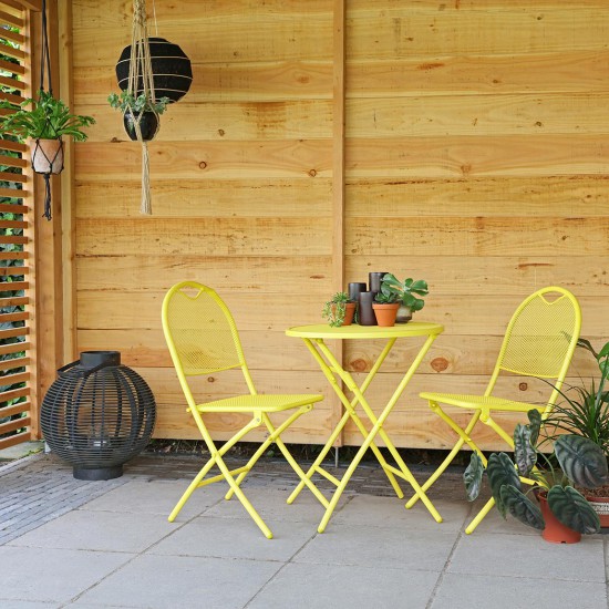 Bistroset mesh geel tafel met 2 stoelen