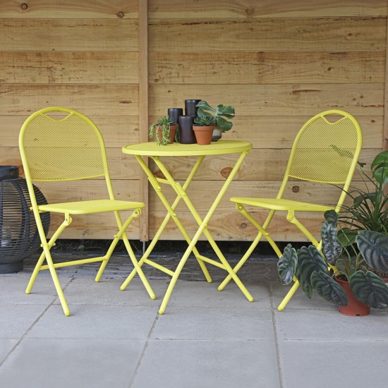 Bistroset mesh geel tafel met 2 stoelen